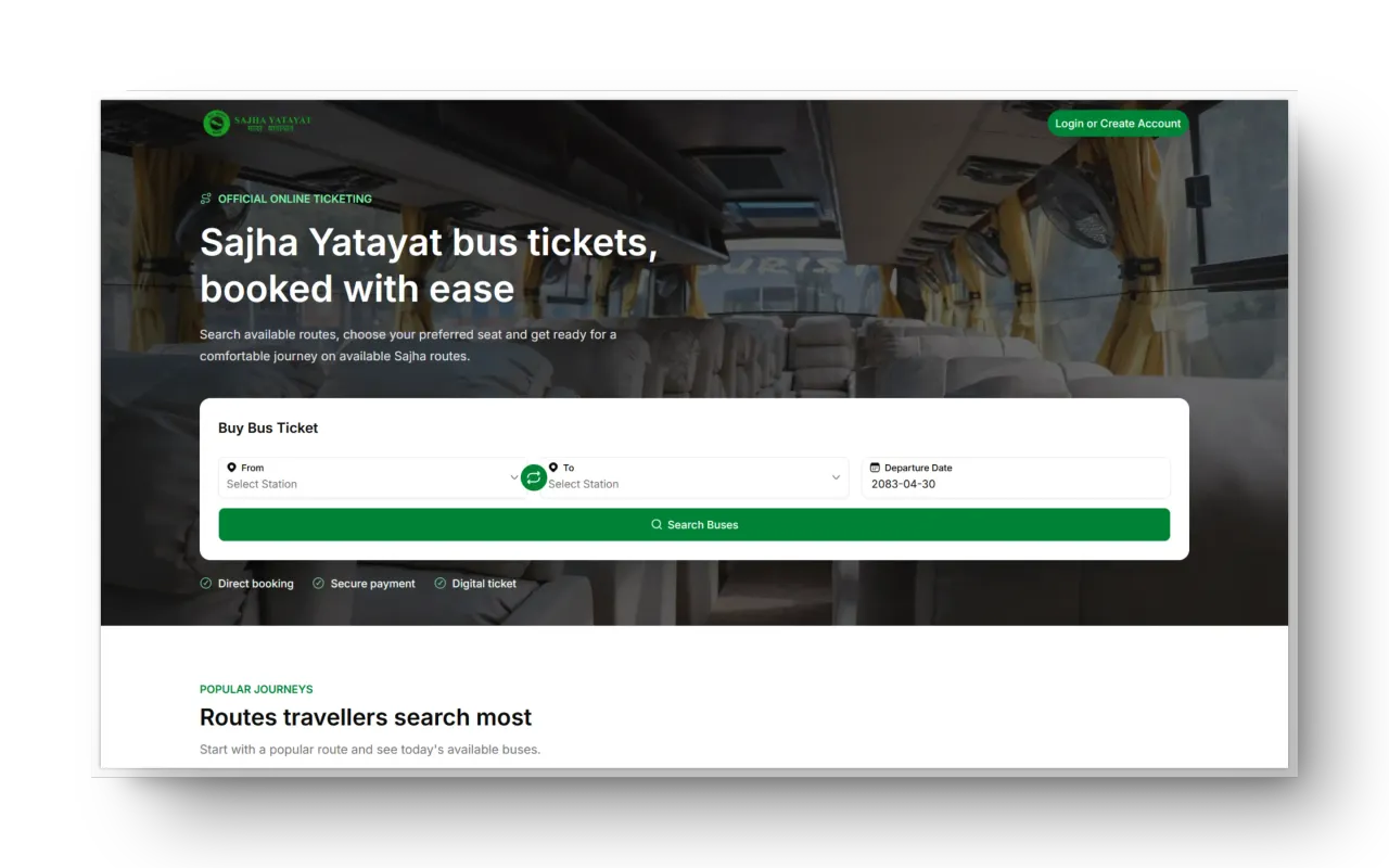 Bus Ticketing interface preview